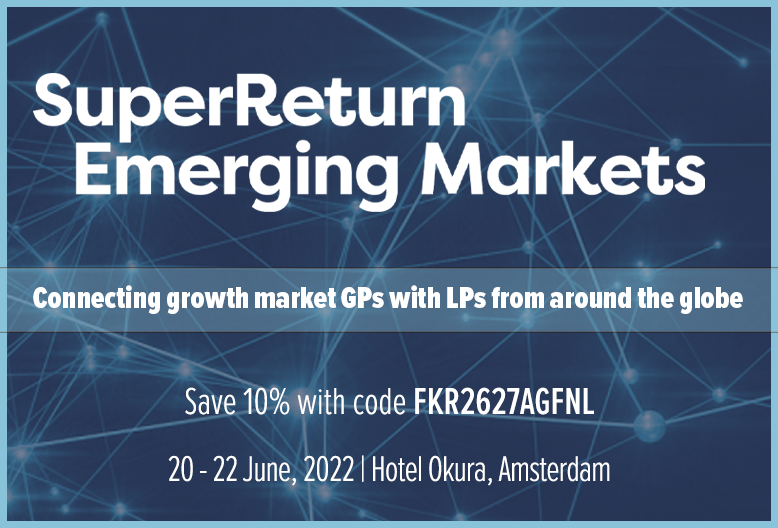 <p><span style="font-size:14px;"><strong>SuperReturn Emerging Markets</strong></span></p>

<p><strong>Connecting growth market GPs with LPs from around the globe</strong></p>

<p><strong>20 -22 June 2022</strong> | Hotel Okura, Amsterdam</p>

<p>Visit the <a href="https://informaconnect.com/superreturn-emerging-markets/agenda/1/?vip_code=FKR2627AGF&amp;amp;utm_source=Africa%20global%20funds%20listing&amp;amp;utm_medium=Web&amp;amp;utm_campaign=FKR2627%20-%20Africa%20global%20funds%20listing&amp;amp;utm_content=FKR2627AGF">website </a>to see the agenda</p>

<p>10% Discount - quote VIP code: <strong>FKR2627AGF</strong> when registering</p>

<p>Get the latest perspectives and best practice in investing in emerging markets from private capital experts.</p>

<p>Join 320+ senior decision-makers, including 120+ LPs and 120+ GPs in Africa, Asia, Latin America and other growth markets.</p>

<p>Hear the latest insights from local market experts and get to grips with the macro trends affecting emerging market investing.</p>

<p>Hot topics this year include portfolio diversification, disruptive tech and innovation, ESG and impact, infrastructure development, diversity and ethics, and much more.</p>

<p>Companies solely based in Africa, Latin America, China, and Southeast Asia are entitled to an extra 40% discount.</p>

<p>Please visit the event website to view the agenda, speakers and to <a href="https://informaconnect.com/superreturn-emerging-markets/purchase/select-package/?vip_code=FKR2627AGF&amp;amp;utm_source=Africa%20global%20funds%20listing&amp;amp;utm_medium=Web&amp;amp;utm_campaign=FKR2627%20-%20Africa%20global%20funds%20listing&amp;amp;utm_content=FKR2627AGF">register</a> your place.</p>

<p>Alternatively, email <a href="mailto:gf-registrations@informaconnect.com">gf-registrations@informaconnect.com</a>, or call +44 (0) 20 7551 9307</p>

<p>Don&rsquo;t forget to quote VIP code <strong>FKR2627AGF</strong> to save 10%!</p>
