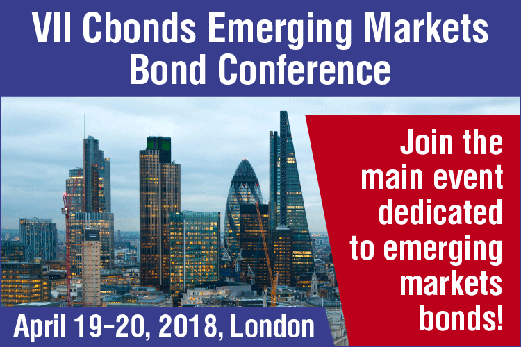 <p>Cbonds Group is happy to invite you to the next <strong>Cbonds Emerging Markets Bond Conference</strong> to be held in London on <strong>April 19-20, 2018.</strong></p>

<p>The agenda of two days Cbonds EM Bond Conference includes the following topics: · Global macro &amp; fixed income panel;<br>
· Institutional investors panel;<br>
· DCM panel;</p>

<p>· BondTech - how will new technologies change bond market?<br>
· Special sections: Latin America, Africa, Middle East, Asia, Russia, Ukraine, CIS and Caucasus region states.</p>

<p>Preliminary agenda is available at <a href="http://cbonds-congress.com/events/401/agenda">http://cbonds-congress.com/events/401/agenda</a></p>

<p>The expected number of participants is 200, including the UK financial institutions, EM financial institutions and corporations, international rating agencies and infrastructure companies.</p>
