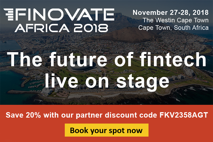 <p>Finovate is heading to Africa! Join us in Cape Town November 26 and 27 for two days of fintech innovation from and for the African market. FinovateAfrica will feature our signature blend of live, short-form product demos and insightful presentations from financial experts. Plus high-impact networking time to give you the tools you need to succeed.</p>

<p>Discount: FKV2358AGT = 20% discount code (please feel free to share with your network and anybody that would like to attend!)</p>
